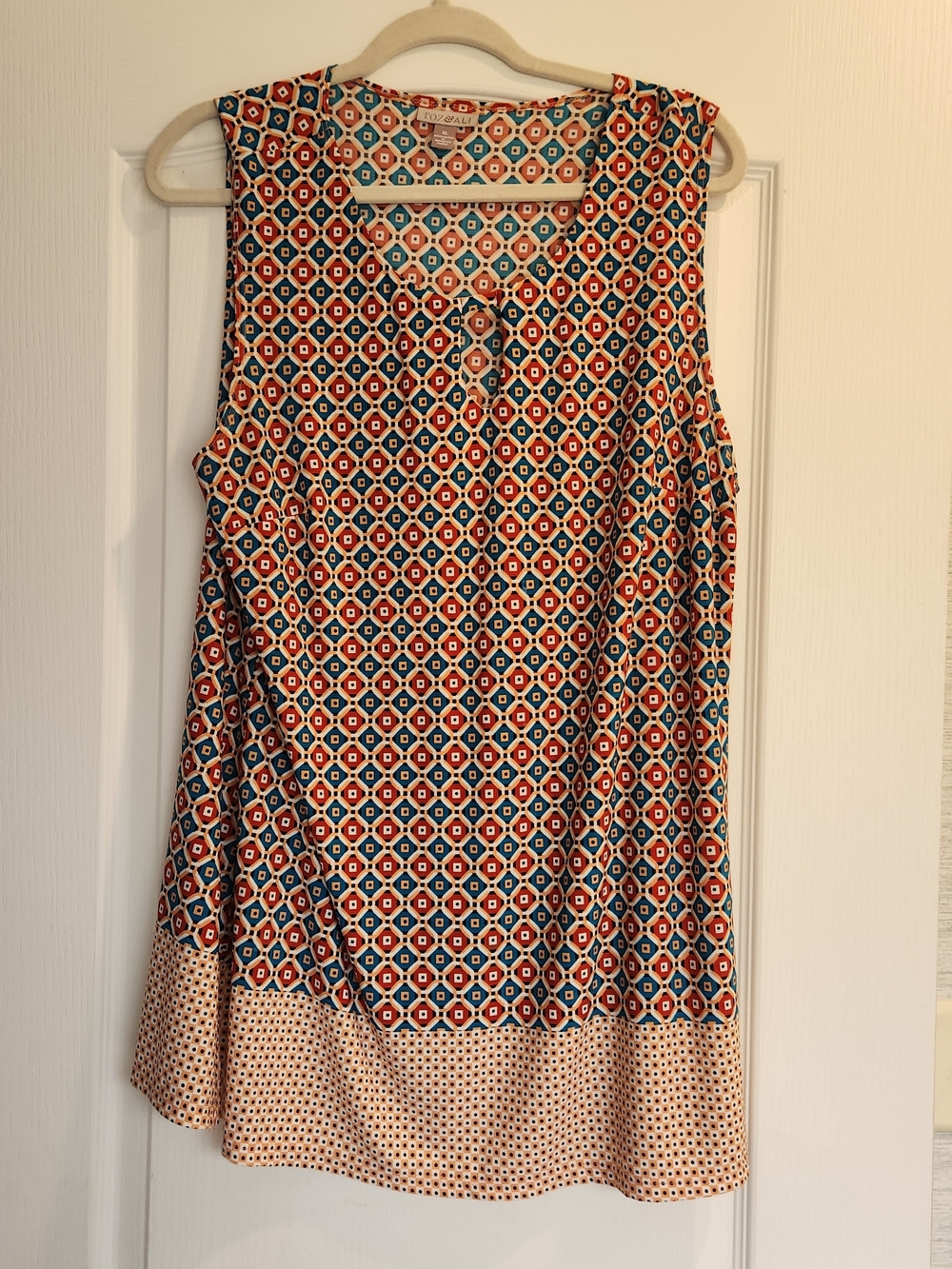 Roz & Ali Multi-Color Geometric Print Sleeveless Blouse XL EUC